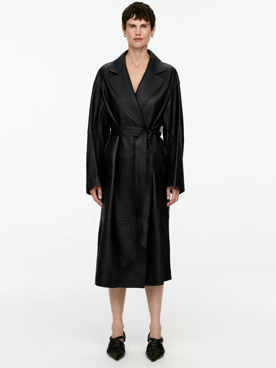 Flash Sale ARKET Belted Leather Coat Black