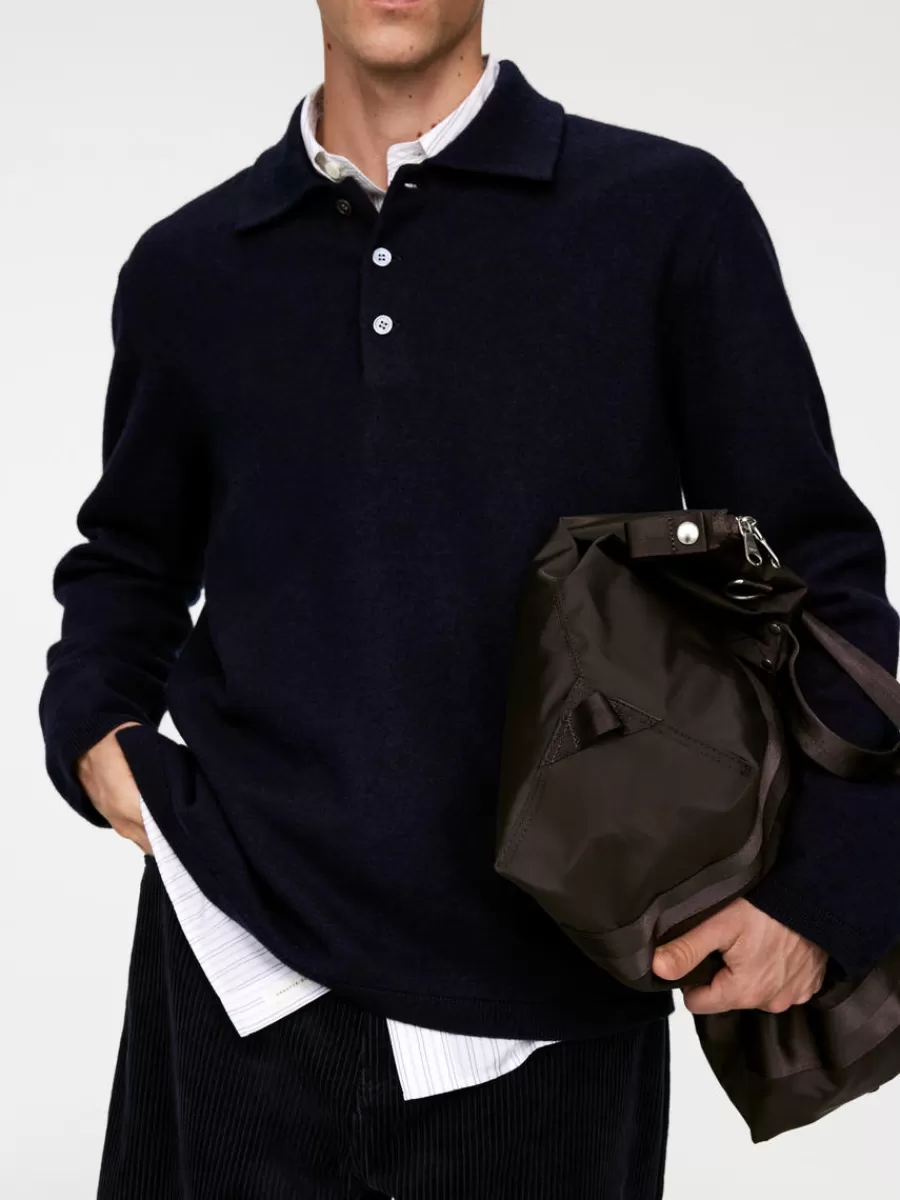 Store ARKET Boiled Wool Polo Shirt Dark Blue