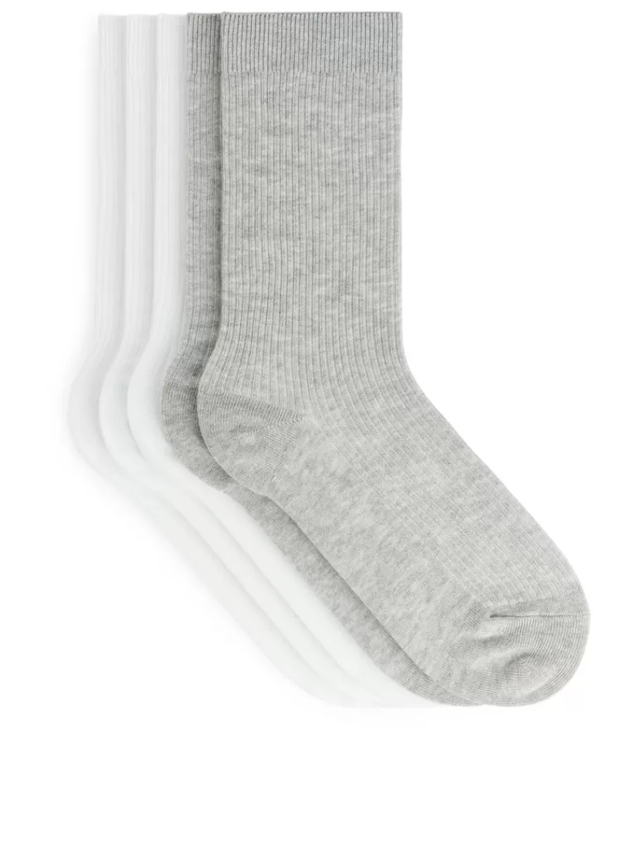 Discount ARKET Cotton Rib Socks Set Of 5 White/Grey