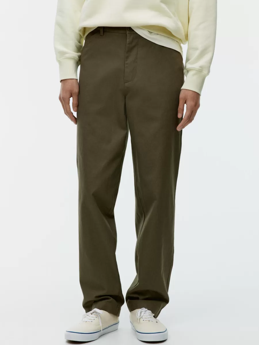 Sale ARKET Cotton Trousers Khaki Green