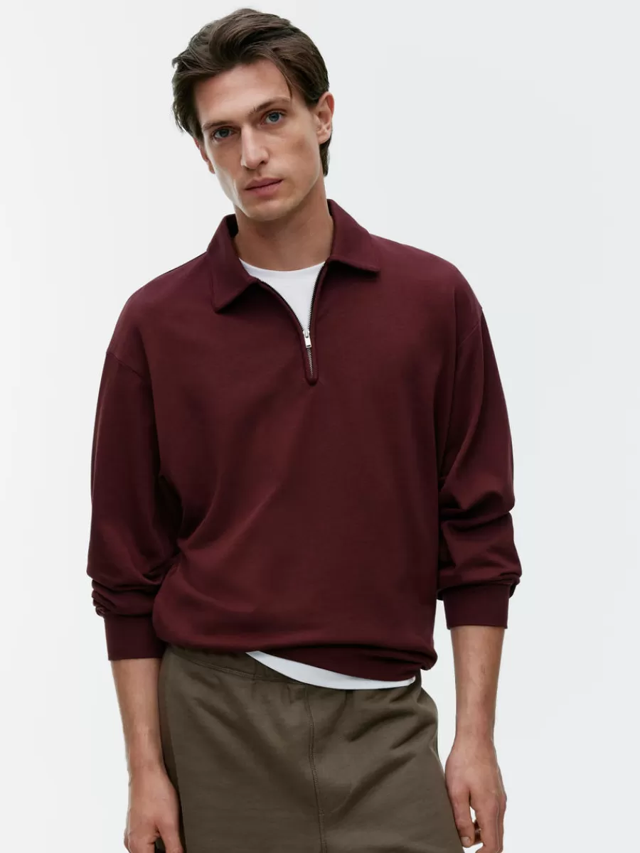 Hot ARKET Half-Zip Polo Shirt Burgundy
