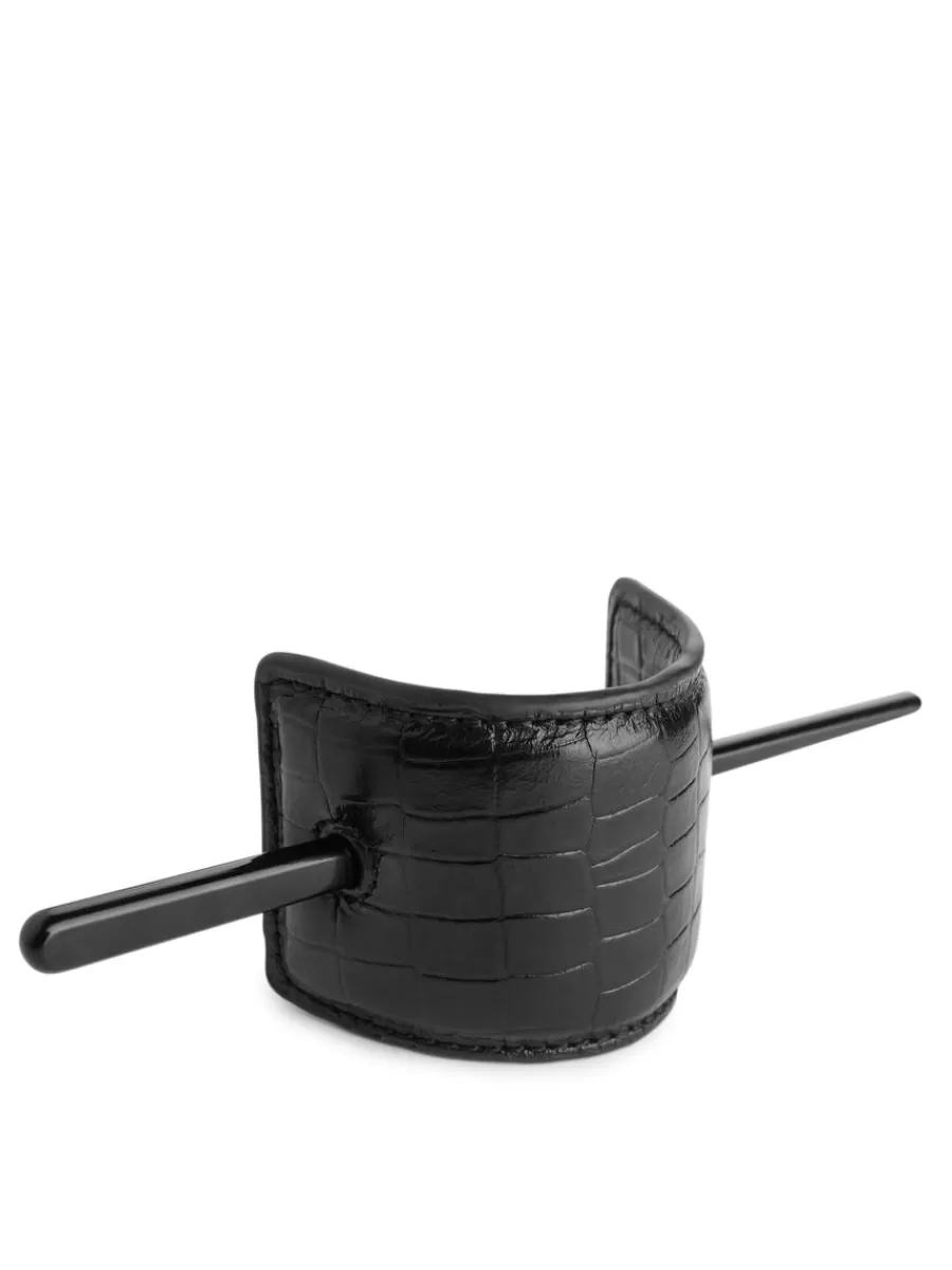 Discount ARKET Leather Hair Barrette Black
