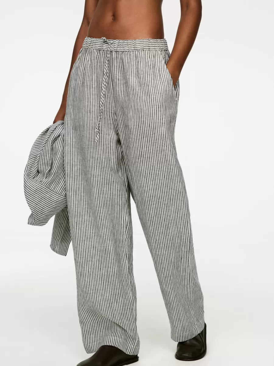 Best ARKET Linen Drawstring Trousers Off White/Black