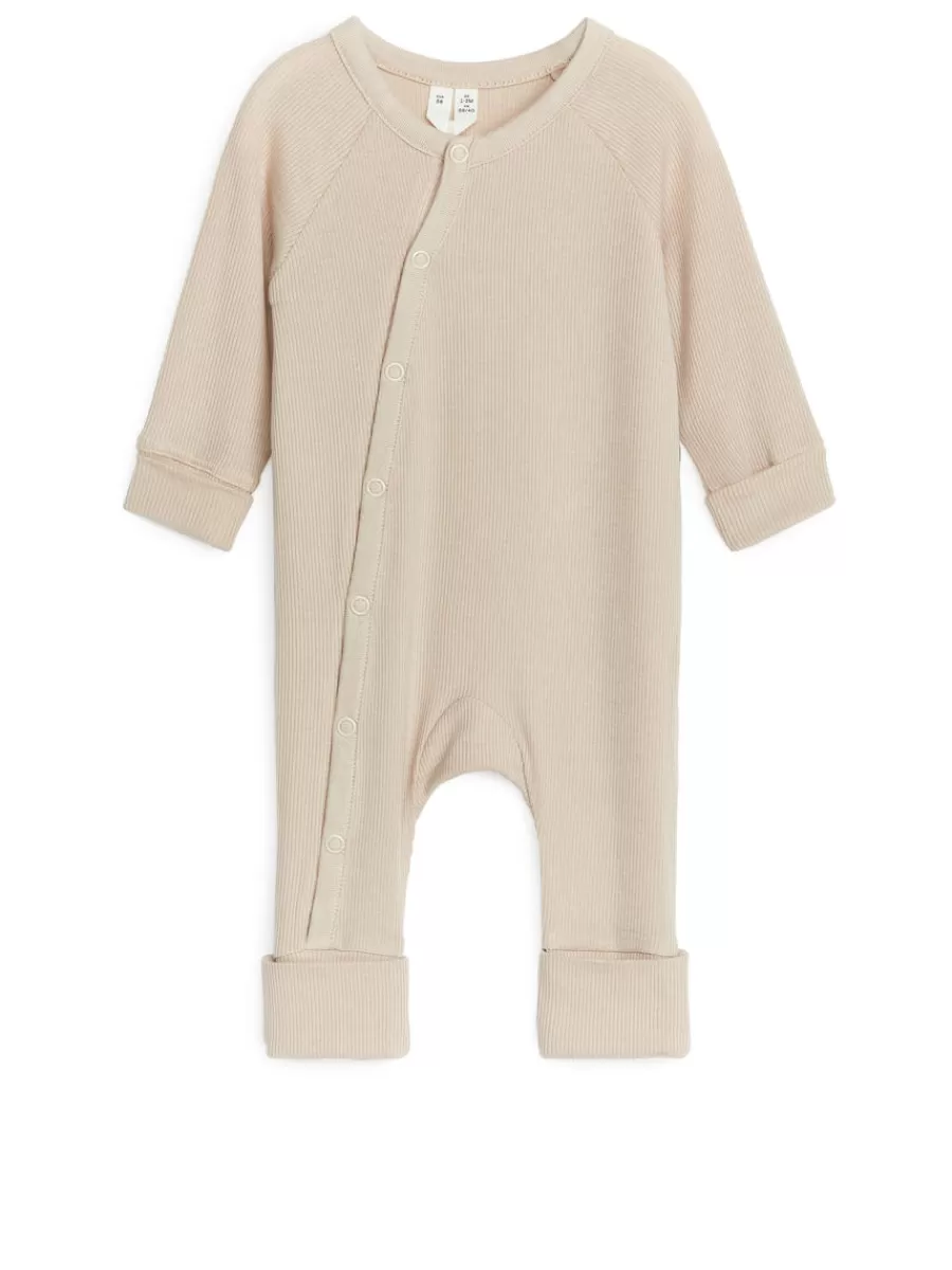 Sale ARKET Newborn Smooth Rib Pyjama Beige