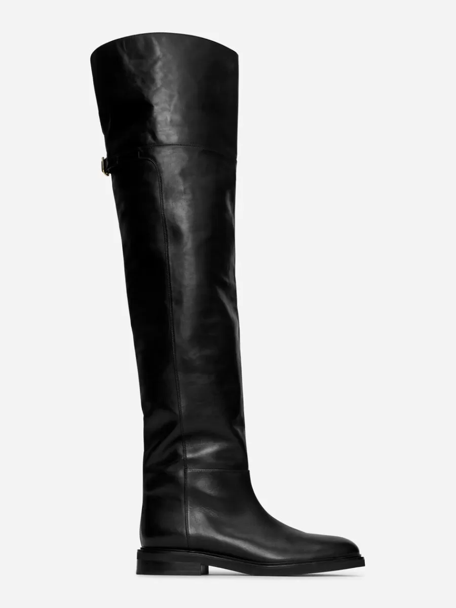 Cheap ARKET Over-The-Knee Leather Boots Black