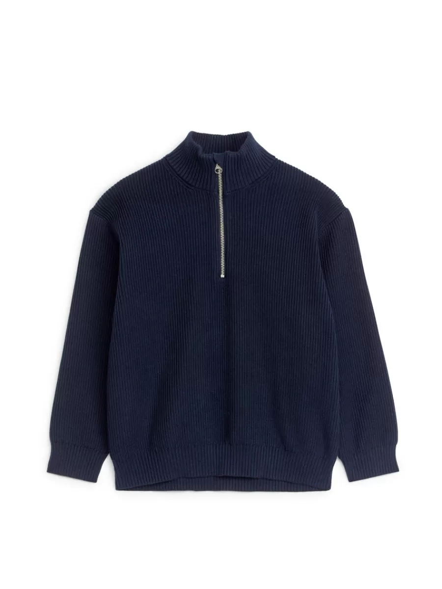 Sale ARKET Ribbed Half-Zip Jumper Dark Blue