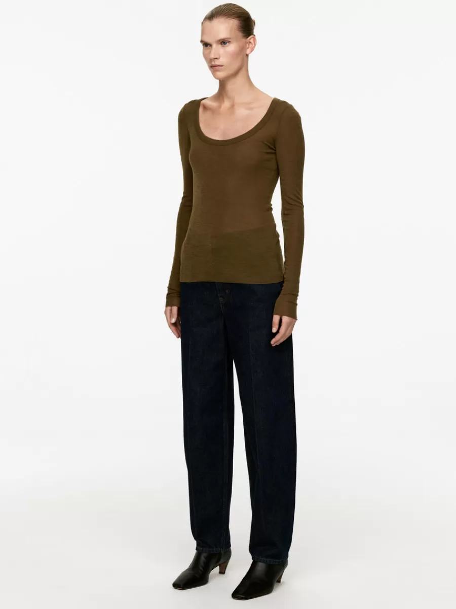 Cheap ARKET Wool Rib Top Dark Brown