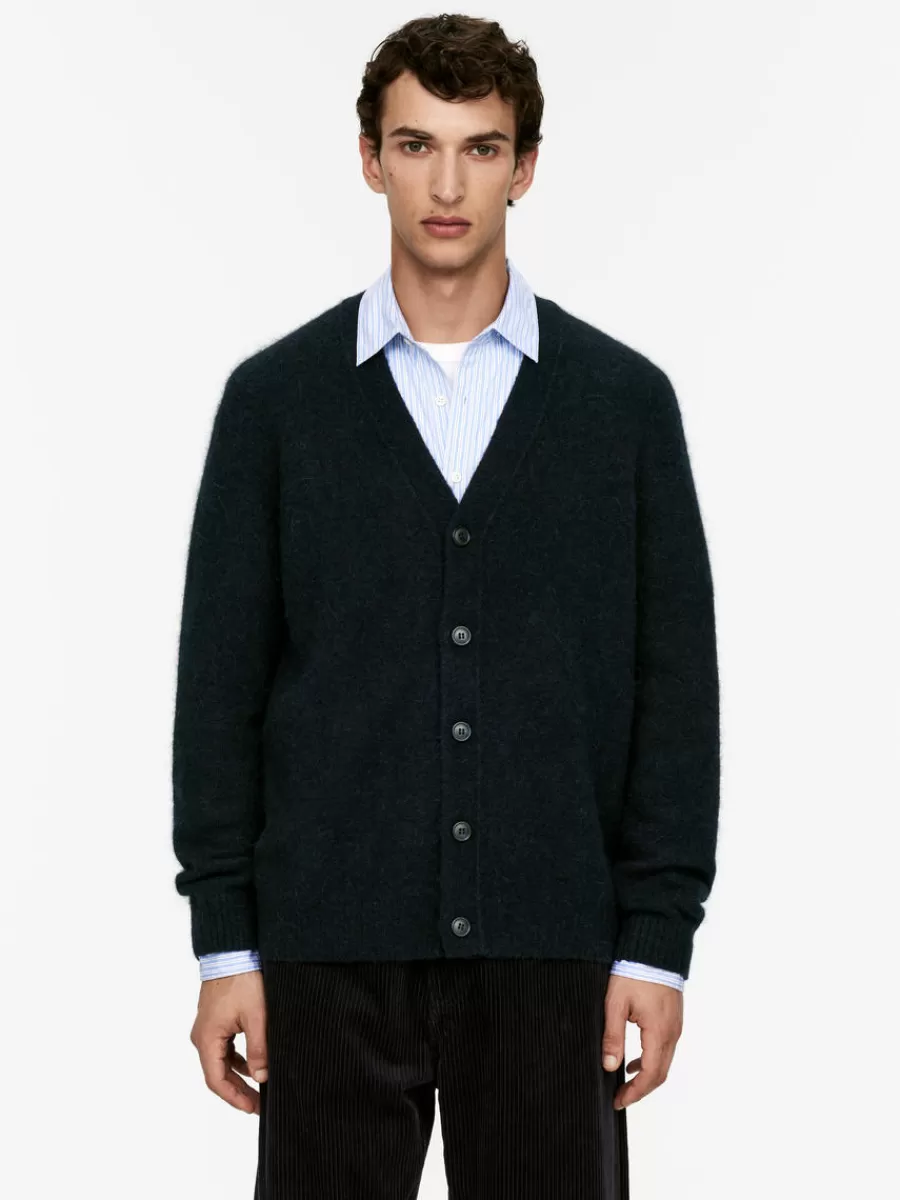 Sale ARKET Wool-Alpaca Blend Cardigan Dark Blue