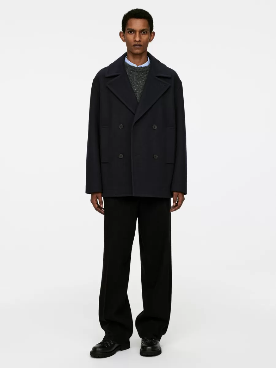 Sale ARKET Wool-Blend Pea Coat Dark Blue