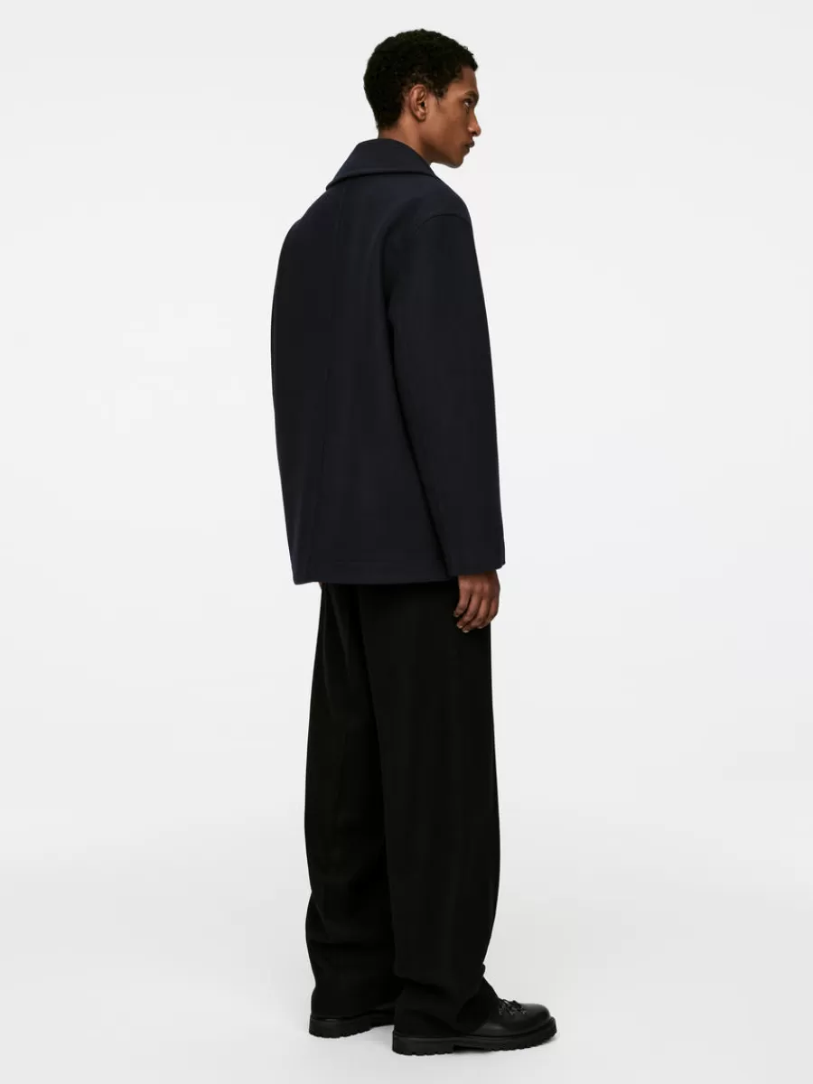 Sale ARKET Wool-Blend Pea Coat Dark Blue
